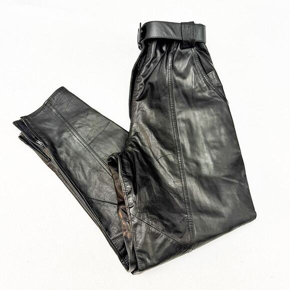 Pia Rucci Belted Leather Motorcycle Denim Skinny Pants Black Size 6 VINTAGE - Picture 8 of 8